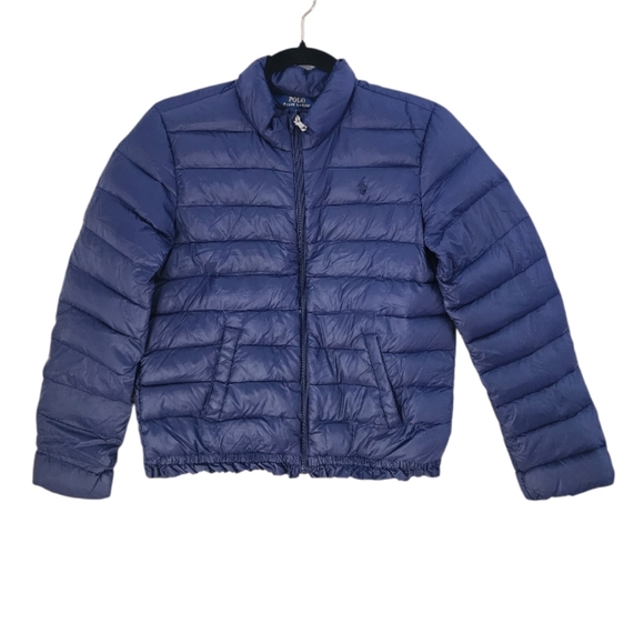 Polo Ralph Lauren Navy Ruffle Hem Quilted Down Puffer Coat Jacket Girls Lrg - Picture 3 of 11